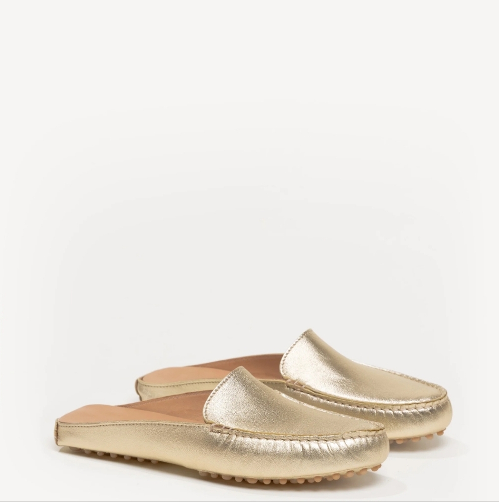M. GEMI The Felize Mule Slip On Loafer Driver Champagne Gold Metallic EU 37